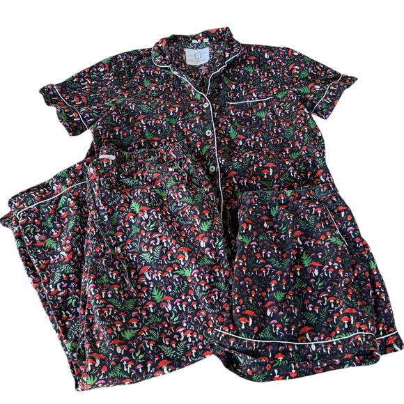 PrintFresh Toadstool Mushroom Print 3-Piece Pajama Set Organic Cotton Large GUC - Picture 3 of 10